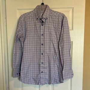 David Donahue men’s white and purple button down shirt size large